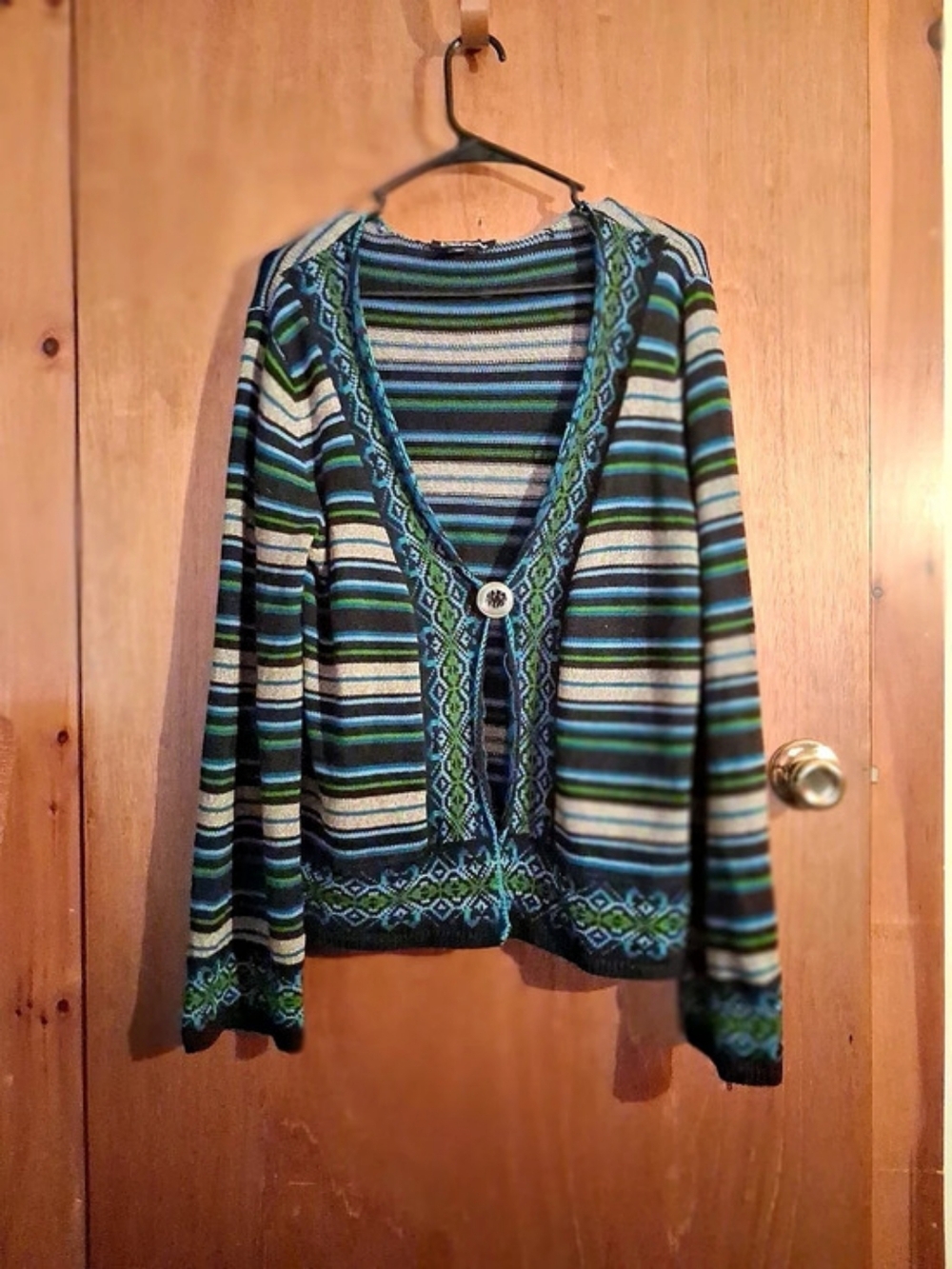 Striped Cardigan in Green & Blue Like New